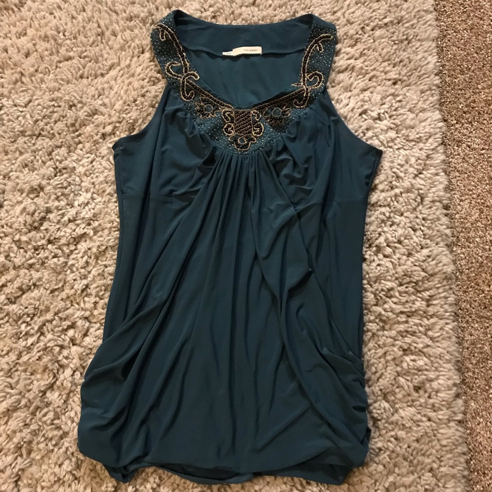 Emerald green long top beaded size small